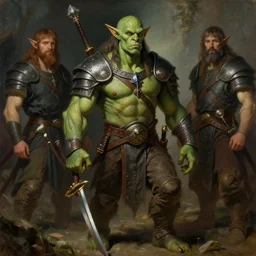 medieval, attractive muscular male half elf half orc character design, armor, green skin, painting by gaston bussiere, craig mullins, j. c. leyendecker, tom of finland