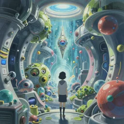 a painting of inside hyperreality ; a beyond - dimensional fantasy world, in a screenshot from the science fiction anime film by makoto shinkai