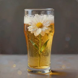 a flower growing inside a glass of sparkling beer, flower seen through the beer, refraction, reflections, bokeh, studio lighting, concept art, digital painting, oil painting, hyperrealistic, beautiful, highly detailed, artstation, cgsociety, by artgerm