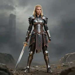 full body photo of a beautiful valkyrie fantasy warrior with weapons