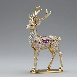detailed jewel figurine depicting a faerie deer, made by faberge. macro photography.