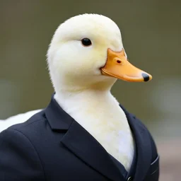 a high detail photo of an antropomorphic duck wearing a suit, subject= duck, subject detail: wearing a suit, photorealism