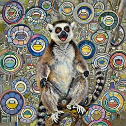 a happy lemur, digital painting, masterpiece, expressionistic, realistic anatomy, by Rembrandt, by Moebius, by Frank Frazetta, by Frank Miller, by Hayao Miyazaki, by Takashi Murakami