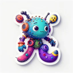 sticker art of a multicolored steampunk cancer zodiac sign, 3 d render, crisp, trippy, 8 k, fluorescent colors, insanely integrate