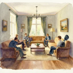 watercolor paper, paint brush strokes, abstract watercolor painting of large livingroom, cinematic light, national romanticism by hans dahl, by jesper ejsing, by anders zorn, by greg rutkowski, by greg manchess, by tyler edlin