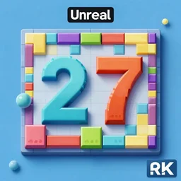 puzzle videogame tied to a number 27, unreal engine, top view, colourful blocks, 8k