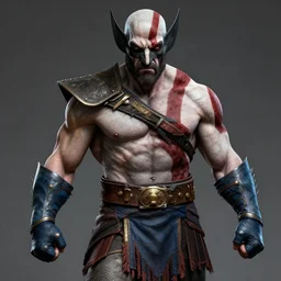 professional physically based octane render of Wolverine as Kratos God of War, character concept art, epic composition, style of Marvel, 8k comic art, intricately detailed