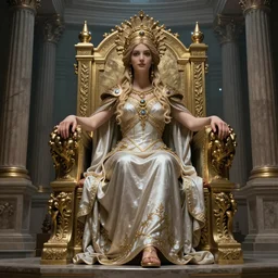 An epic fantasy character art full portrait of a goddess sitting on a throne, by Greg Rutkowski, Frank Frazetta, Boris Vallejo, olympus, Exquisite detail, post-processing, masterpiece, cinematic, coliseum