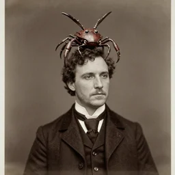 victorian era photograph of gordon freeman with a headcrab on his head