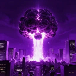 nuclear blast in the middle of tokyo, purple colors, daft punk style, akira style, cyberpunk style, popular on artstation, unreal engine, pixar! style nvidia graphics,.
