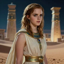 a girl from final fantasy live action, movie still of emma watson, dune, ancient egypt, evocative, mystical night, sharp focus, very very very very detailed, award winning, masterpiece digital painting by greg rutkowski, alex grey, artstation, 4 k wallpaper