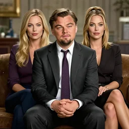 leonardo dicaprio as the wolf of wall street next to margot robbie as naomi from the wolf of wall street sitting in a helicopter, hyper realistic faces, beautiful eyes, cinematic, long shot, hyper detailed, 8 5 mm photograph, 8 k resolution, film still, sharp lens, wide lens