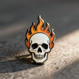vintage minimalistic clean skull with fire flame enamel pin