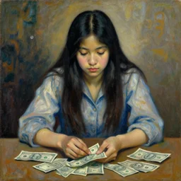 impressionist painting of a filipina girl who lost her money