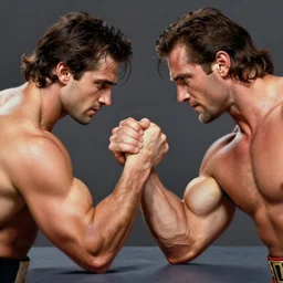 henry cavill arm wrestling arnold schwarzenegger, painting, 4 k, sharp focus