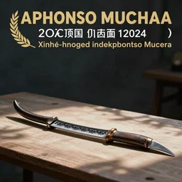 a sickle weapon lying on a table, digital art, alphonso mucha