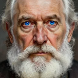 Old man, vivid blue eyes, bushy white beard, digital painting, lots of details, extremely detailed, 4k, intricate, brush strokes, Mark Arian, Artgerm, Bastien Lecouffe-Deharme