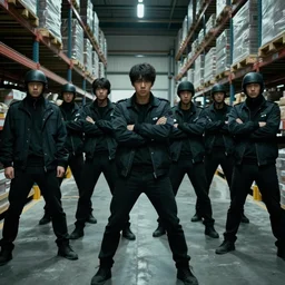 film still from a korean film about a group of heisters in a warehouse, standoff