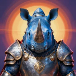 A blue Rhinoceros wearing paladin armor, front facing bust shot, intricate artwork by Tooth Wu and greg rutkowski and artgerm and justin gerard, cinematic, hyper realism, high detail, octane render, unreal engine, 8k, Vibrant colors, Smooth gradients, High contrast, depth of field, aperture f2.8