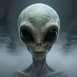 alien with large black eyes and a very long forehead. high quality photorealistic octane render 4 k raytraced, hyperrealism, 2 0 2 2, volumetric fog, subsurface scattering, scary, unnerving, serious, dark, fear, concept art in the style of chris foss