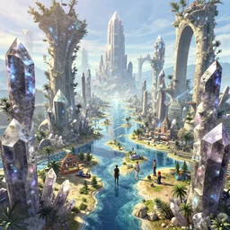 highly detailed vanishing - point of a gleaming archipelago made of quartz in gta v, stephen bliss, unreal engine, illustration, fantasy art by greg rutkowski, loish, rhads, ferdinand knab, makoto shinkai and lois van baarle, ilya kuvshinov, rossdraws, tom bagshaw, global illumination, radiant light, detailed and intricate environment