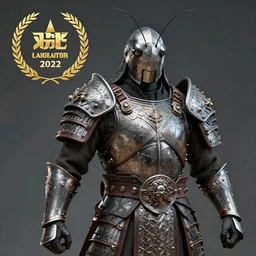 photo of a warrior with metal grasshopper themed armour, highly detailed, hdr, smooth, sharp focus, high resolution, award - winning photo