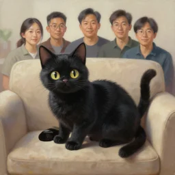 a beautiful painting of a cute black cat on a couch. character design by cory loftis, fenghua zhong, ryohei hase, ismail inceoglu and ruan jia. artstation, volumetric light, detailed, rendered in octane