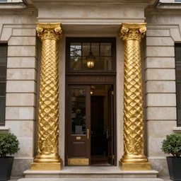 hall entrance 2 fractal collums on portal, photorealistic detailed golden macro