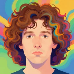 a 1 colorful vibrant closeup portrait of a simple caucasian man with curly mid length brown hair with a calm aesthetic face and dreaming psychedelic hair, by kawase hasui, moebius, edward hopper and james gilleard, zdzislaw beksinski, steven outram colorful flat surreal design, hd, 8 k, artstation