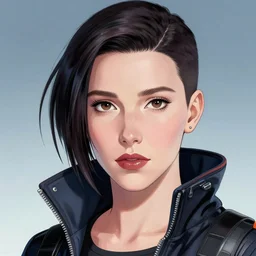 epic portrait of cyberpunk millie bobby brown by yoji shinkawa