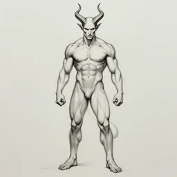 full body drawing by Luke Starkie of a muscled horned Satan Devil , swimming tuxedo, red flames in background, artstation