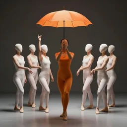 an orange umbrella classical dance reunion of face - less people movie still by denis villeneuve tom anders zorn hans dragan bibin thoma greg rutkowski ismail inceoglu alphonse mucha