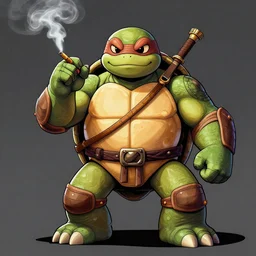 Anthromorphic Warrior Turtle smoking a blunt