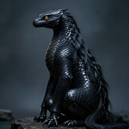 naga, female, long, black scales, cinematographic shot, by daniel f. gerhartz