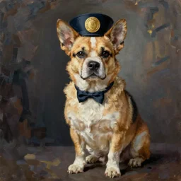 a doggie judge,highly details,oil painting