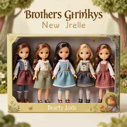 new doll line based on the brothers grim storys, photography, advertising, promotional, in box, high quality dolls.