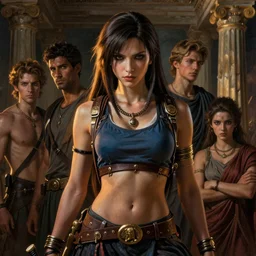 riveting seductive tifa lockhart portrait, ancient greece, atmospheric lighting, painted, menacing, intricate, volumetric lighting, beautiful, rich deep colours masterpiece, golden hour, sharp focus, ultra detailed, by leesha hannigan, ross tran, thierry doizon, kai carpenter, ignacio fernandez rios