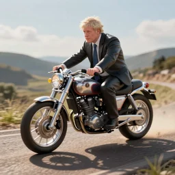 A Boris Johnson action figure on an Evel Knievel motorbike