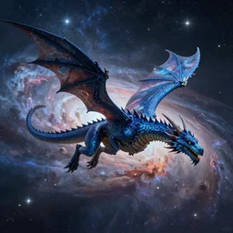 single large blue dragon flying through nebula, by artgerm