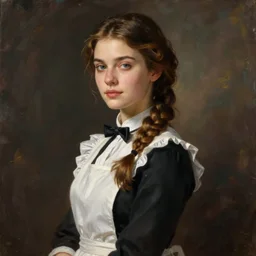 portrait of beautiful waitress with side braid ponytail, painting by sargent and leyendecker, fantasy, medium shot, asymmetrical, intricate, elegant, by greg rutkowski by james gilleard, greg tocchini
