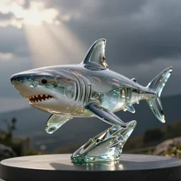 sculpture of Shark made out of glass, perfect proportions, natural light, hyper realism, high details,