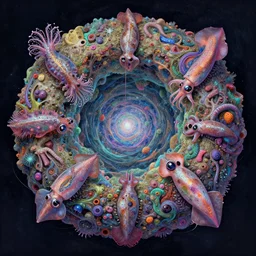 the person, hatchlings, anodi subconscious, onscientia, phantastica, colorfull, aliena, nudibranch, squidworm in symbiosi crusta, uspaceship nocturno pellucens, cerebri, mollis, exesa, artificia, vortices microform, fluida singula, by fenghua zhong s 5 0