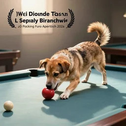 dog playing pool
