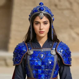 photo of a beautiful warrior with lapis lazuli armour, highly detailed, 4k, HDR,