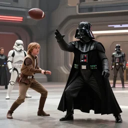 film still of Darth Vader plays catch with a football with Luke Skywalker in the new Star Wars movie, 4k
