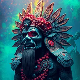 a psychedelic, blastocoelic painting of a aztec god by android jones, behance contest winner, psychedelic art, psychedelic, sci - fi, redshift