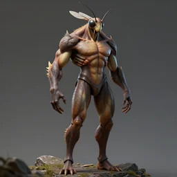 game concept art, muscular body, full height, chiroptera head, insect, hyperrealism, artstation, cgsociety, zbrush, no background