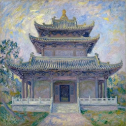 temple, buddhism, impressionnisme, painting by greg rutkowski, artgerm, claude monet