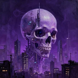 futuristic city architecture neon beeple fractal cyberpunk skull 3d ink alien poster futuristic purple night gothic concept art digital art sci fi matte painting digital painting oil painting art style cover art artstation