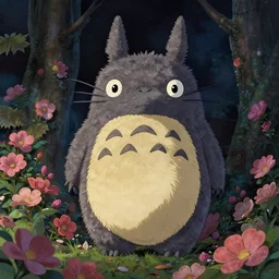 spirit creature in the flowers at night made by studio ghibli, beautiful scene, detailed, high quality, high details, smooth, 8 k, creature with eyes